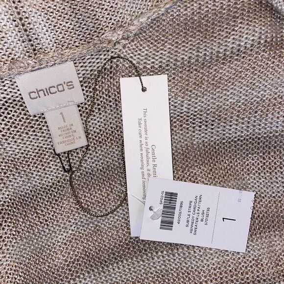 CHICOS Chico's KENNEDY Long CARDIGAN SWEATER Tan Beige SIZE 1 M 8 - Picture 6 of 12